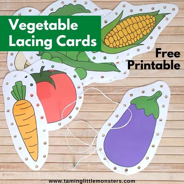 Vegetable Lacing Cards - Free Fine Motor Activity - Taming Little Monsters