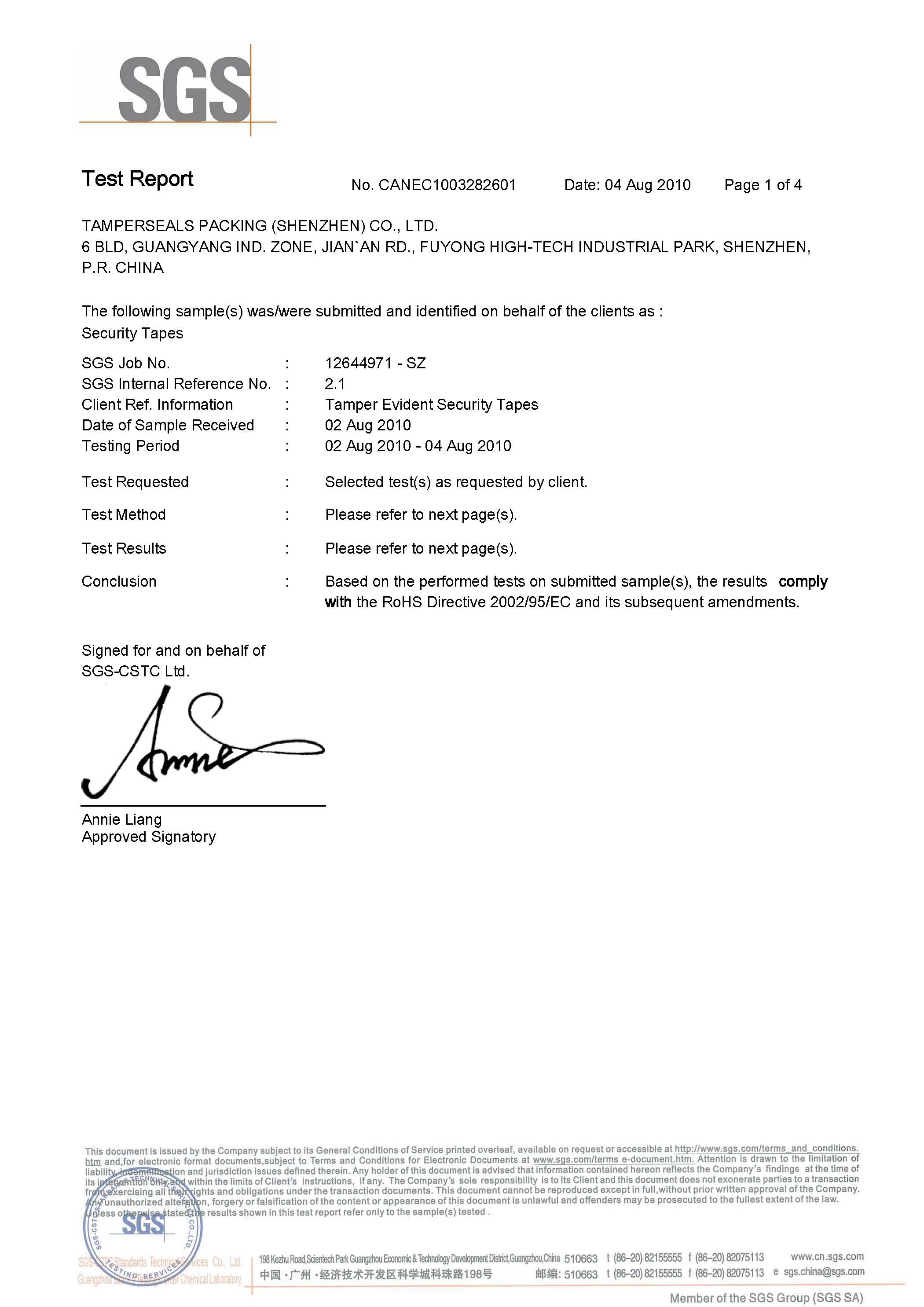 TamperSeals Group Certificates TSG