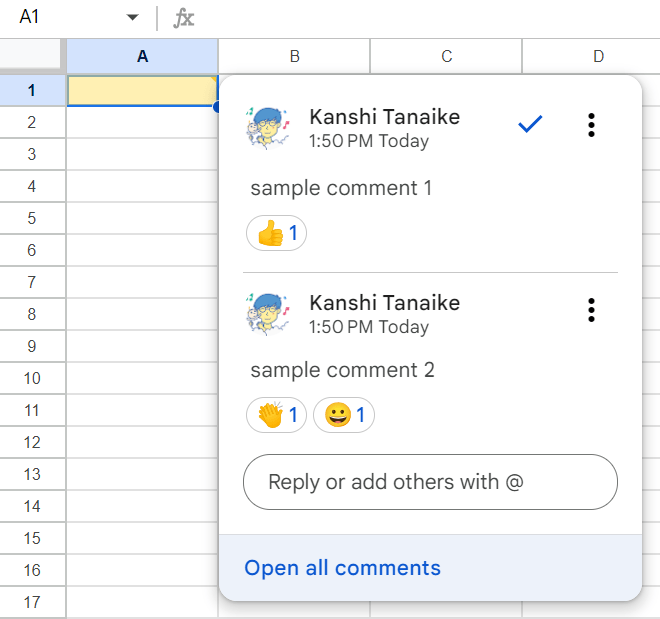 Retrieve Comments with Emoji Reactions from Google Documents, Google