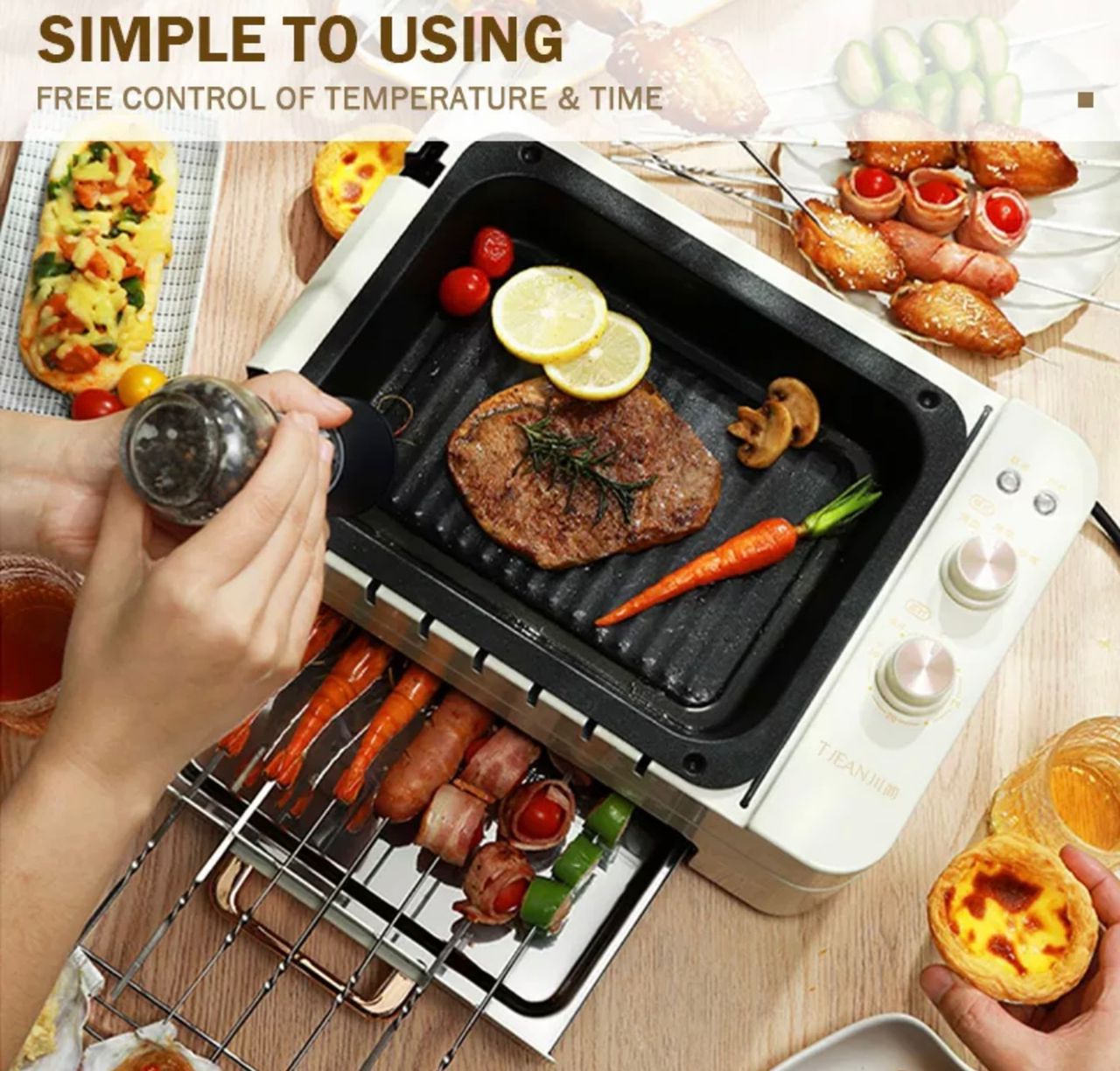 TJean 360° Automatic Rotating Smokeless Electric Barbecue Machine Tanddse