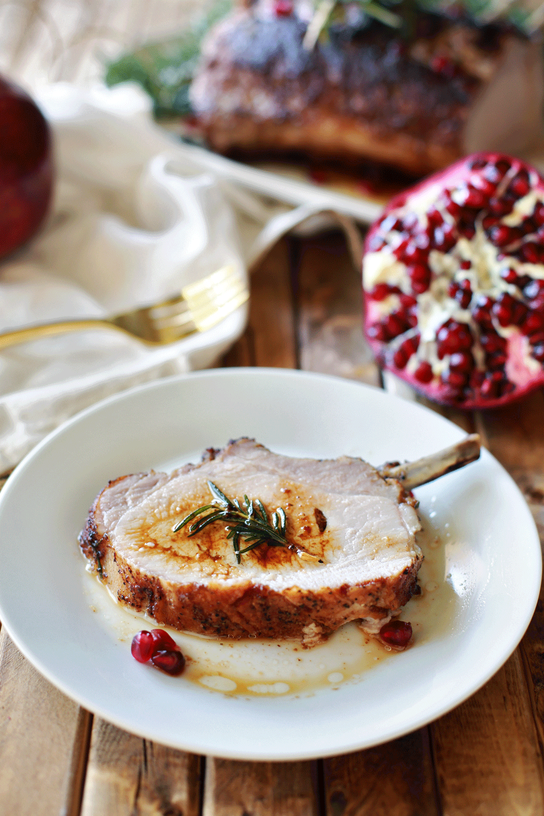 Rosemary Roasted Rack of Pork with Pomegranate Au Jus Tangled with Taste