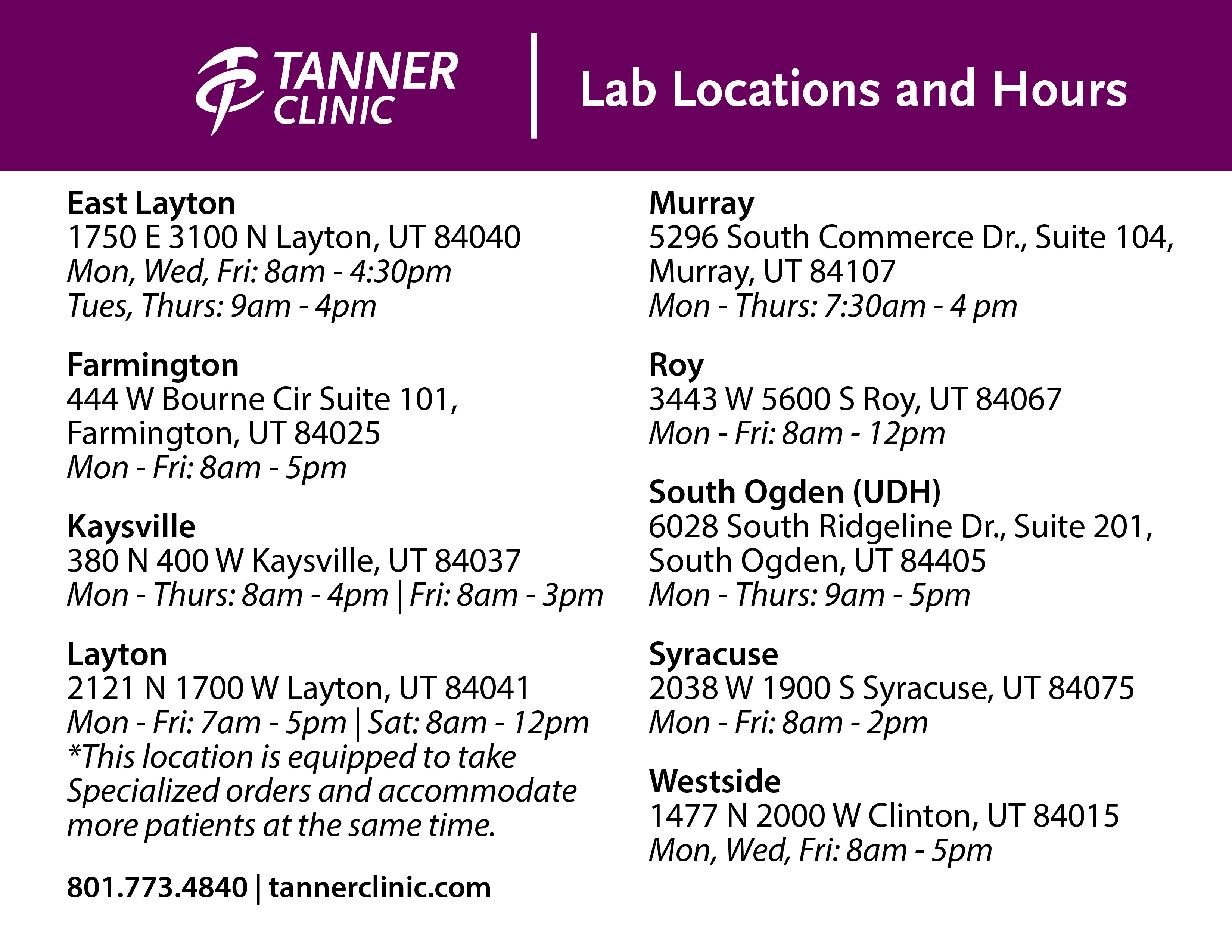 Lab Services Tanner Clinic