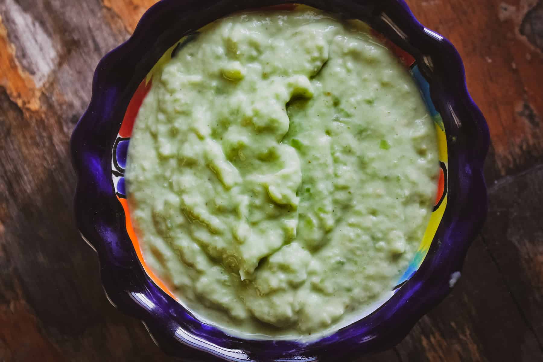 avocado salsa verde in a small bowl 