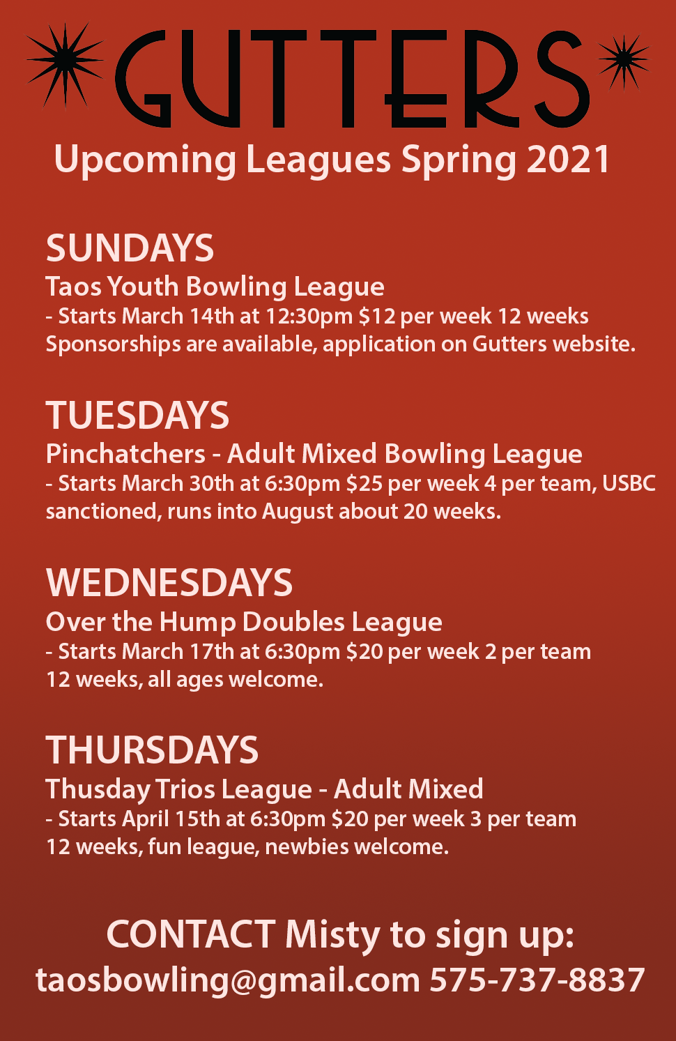 spring2021 Taos Gutters Bowling Alley