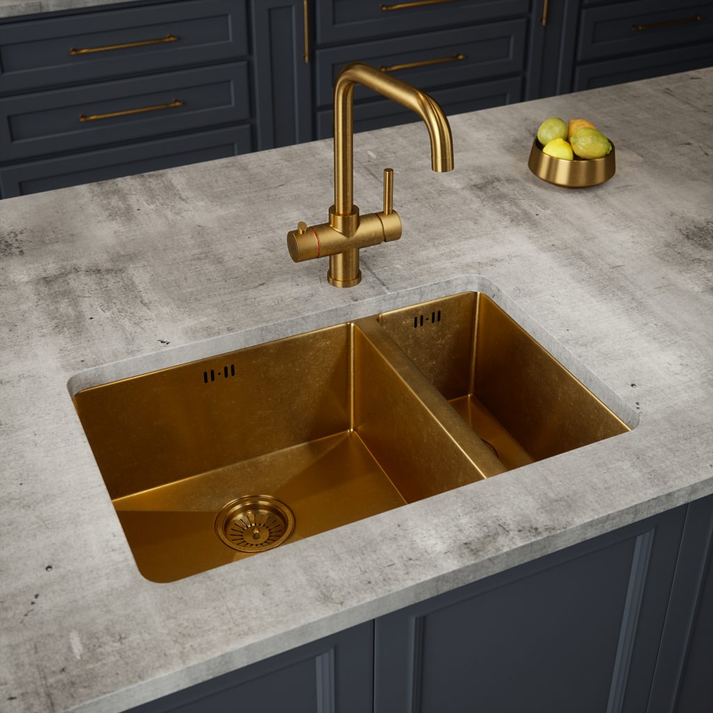 Sauben Single Bowl Inset/Undermount Brushed Gold Stainless Steel