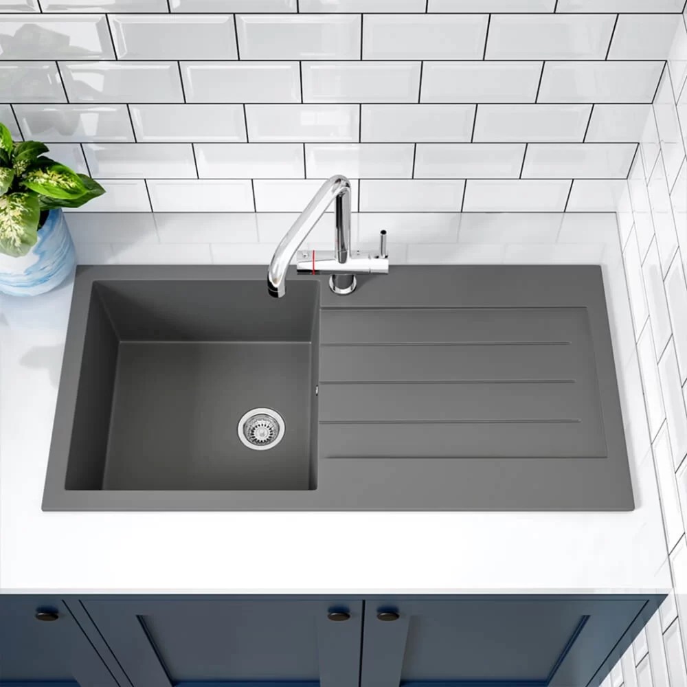Grey Single Bowl Kitchen Sink Composite Kitchen Sink Tap DIY