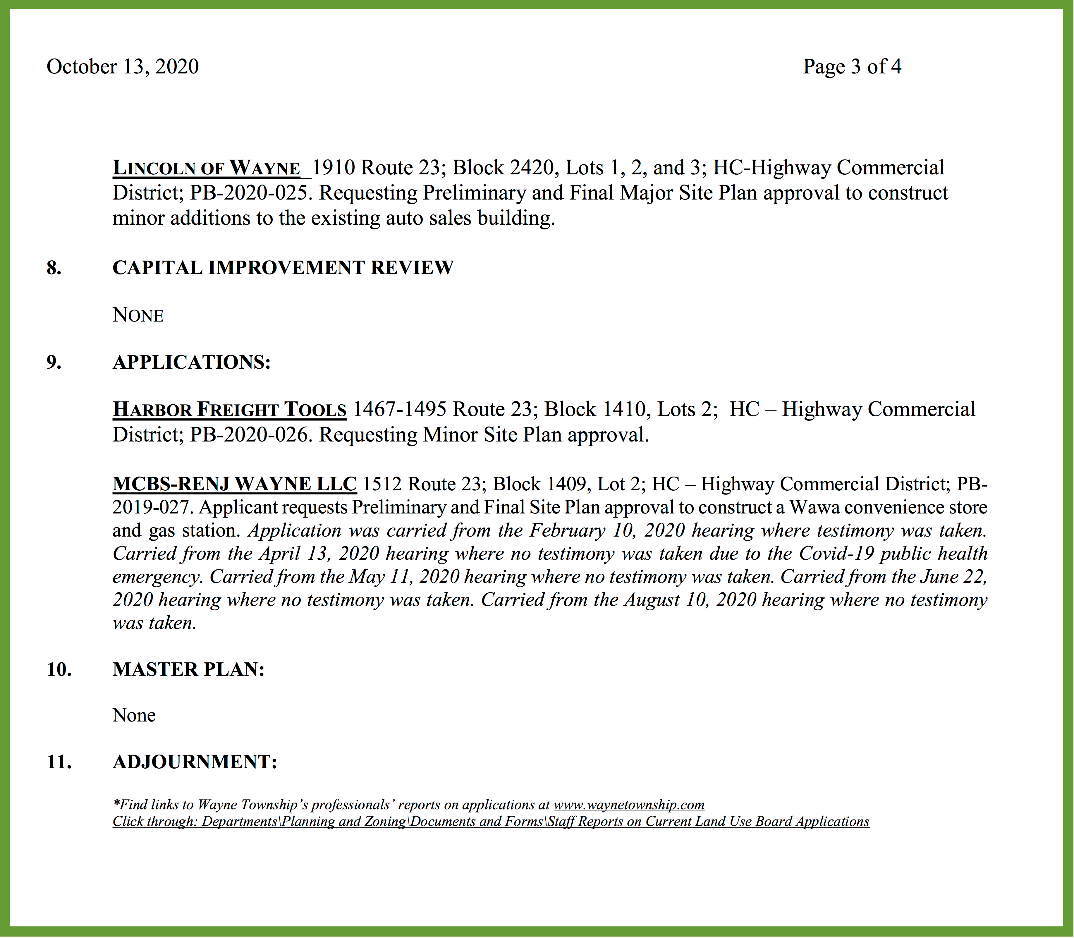 October 13 Planning Board Meeting Announcement and Instructions TAPinto