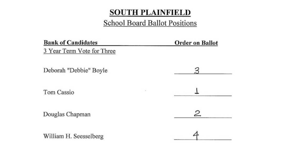 South Plainfield BOE Candidate Ballot Positions Announced South