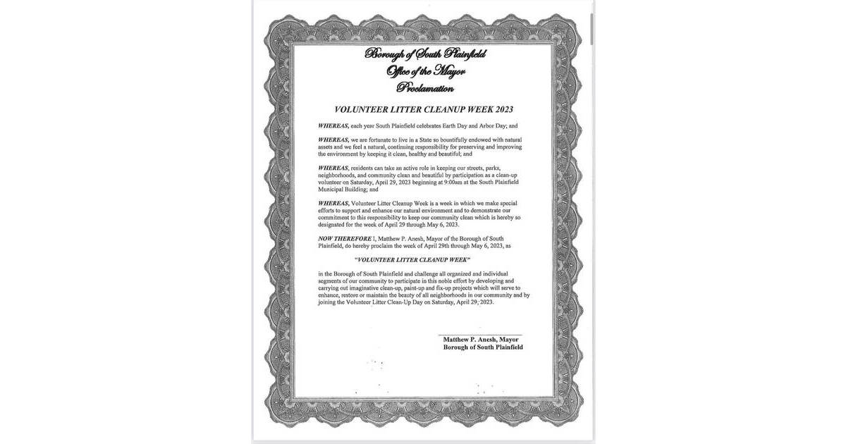 Mayor Proclaims ‘Volunteer Litter Cleanup Week 2023’ in South