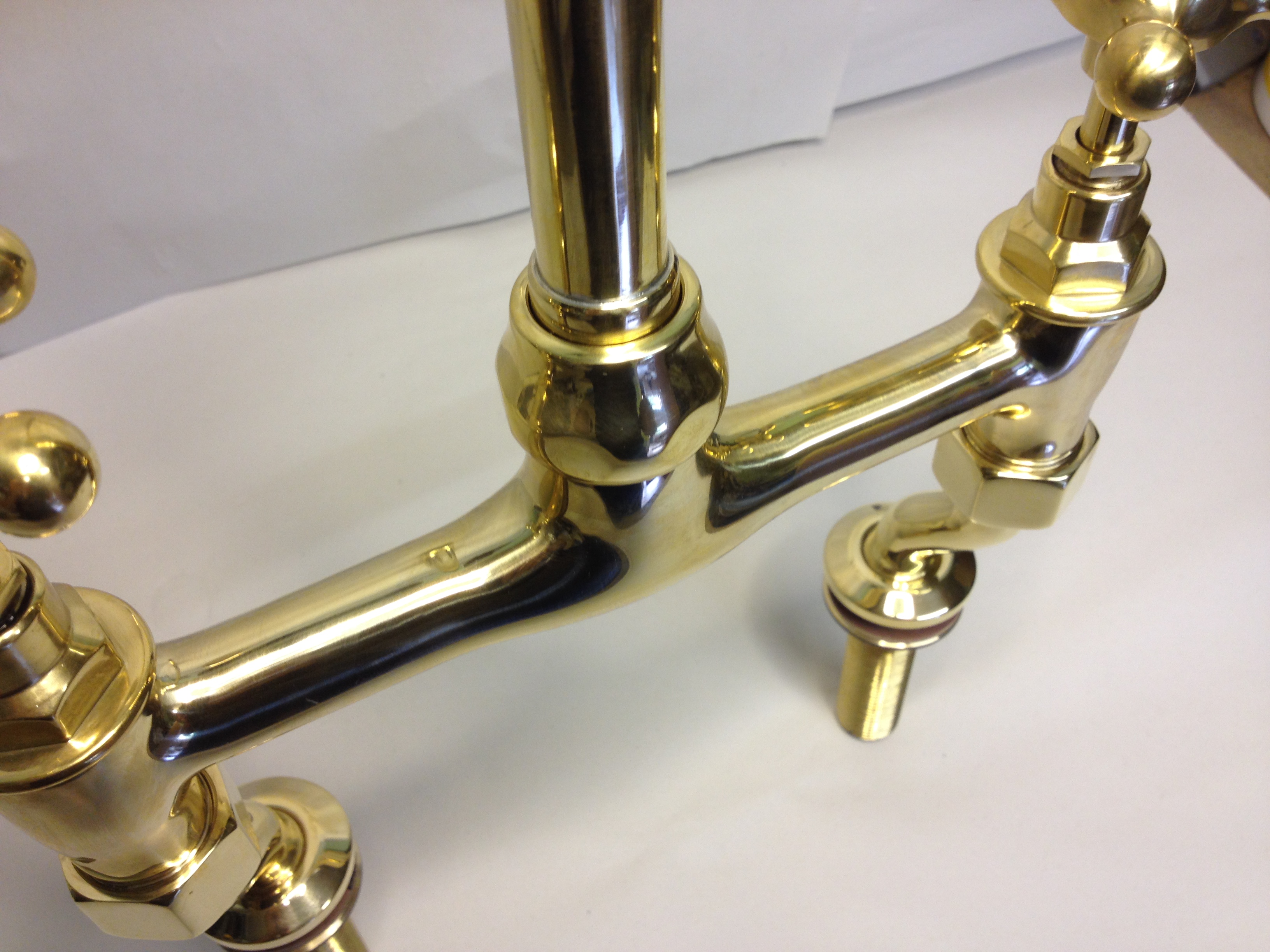Kitchen bridge mixer taps in polished brass FOR SALE