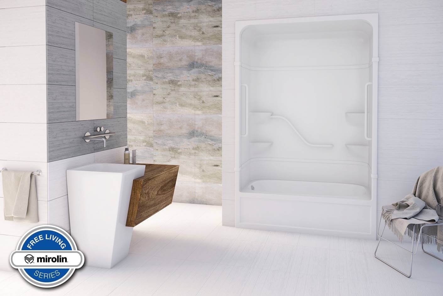 Mirolin Parker™ 16 Free Living One Piece Shower White 60” Tub Shower