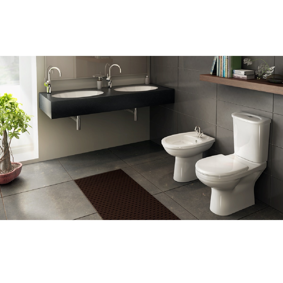 Washdown WC, floor standing + Ceramic cistern, bottom water supply