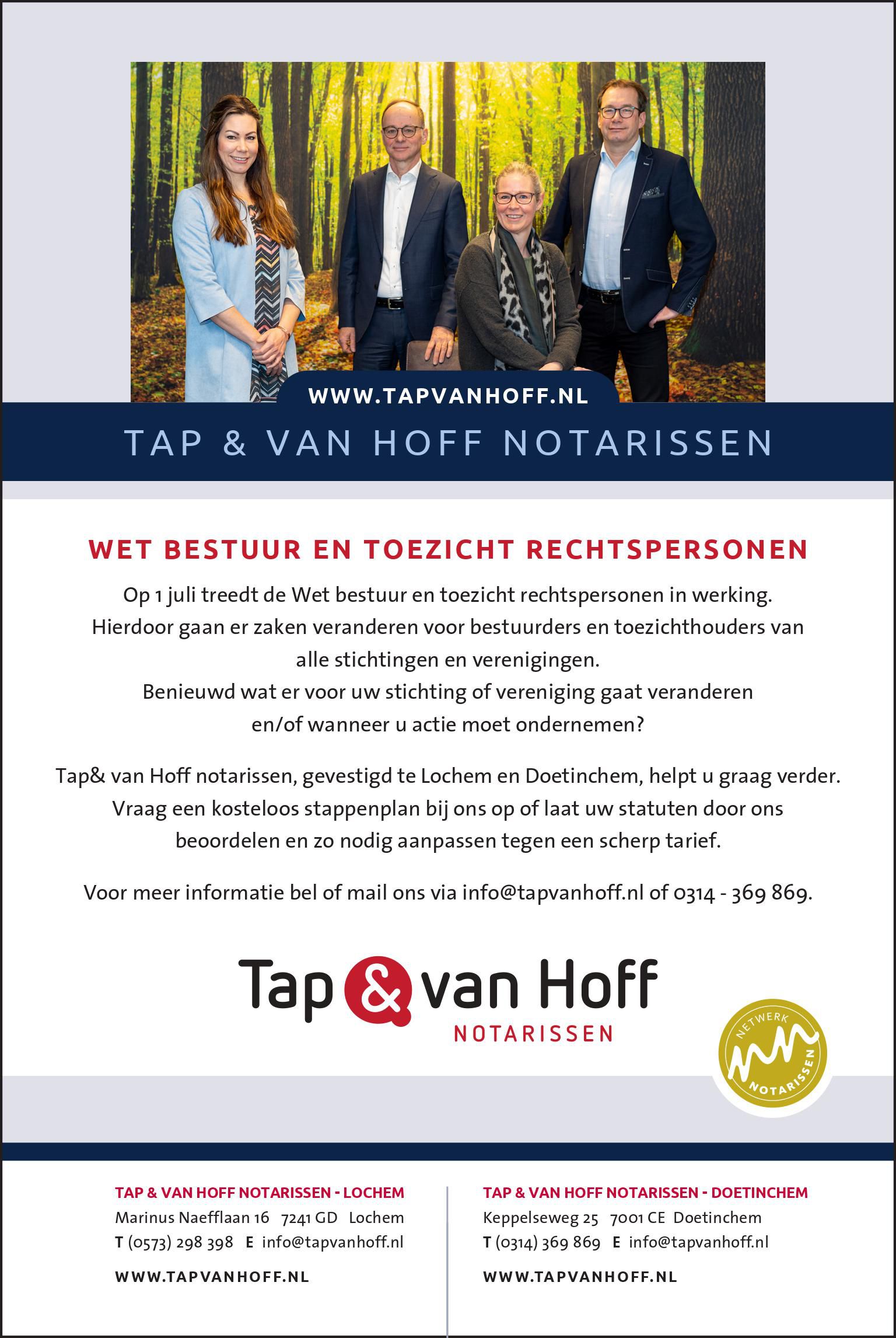 Wet bestuur en toezicht rechtspersonen Tap & van Hoff notarissen