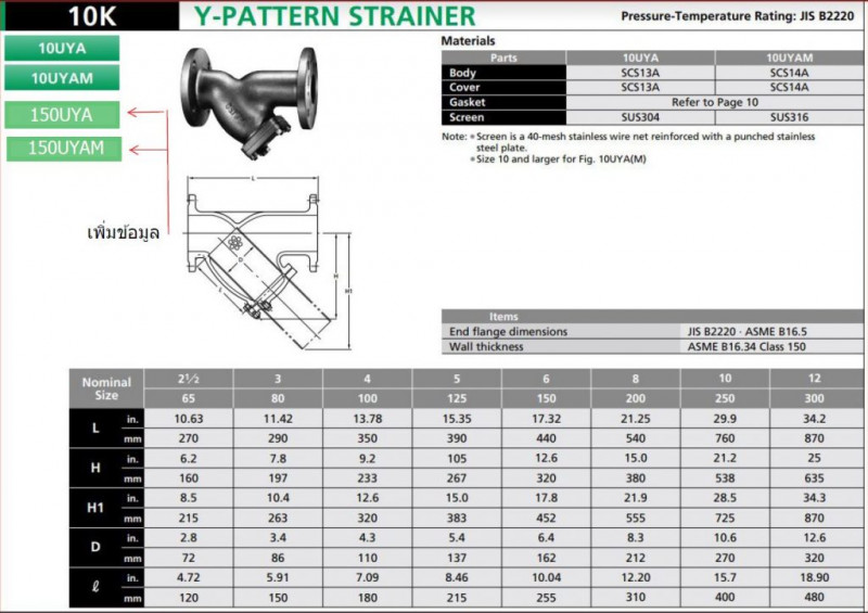 KITZ Stainless Steel YStrainer SCS13A 10k Psi. Flanged 21/2 Inch