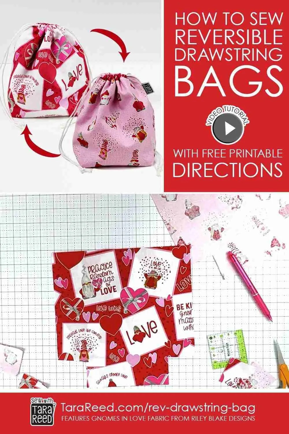 How to sew a Reversible Drawstring Bag Video & PDF Tutorial