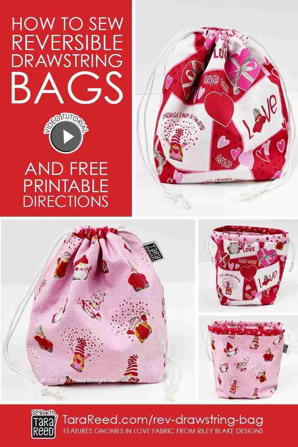 How to sew a Reversible Drawstring Bag Video & PDF Tutorial