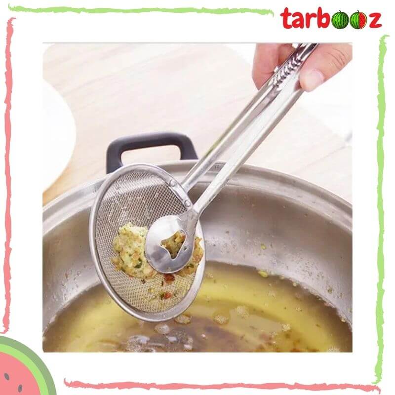 Buy Frying Tong 2 in 1 Deep Fry Spoon Strainer With Clip in Pakistan