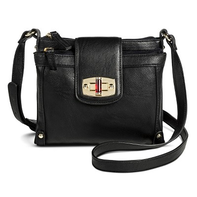 Women's Solid Crossbody Faux Leather Handbag with Turnlock Closure