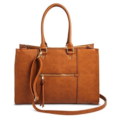 Women's Tote Faux Leather Handbag with Zip Front Pocket Red Merona