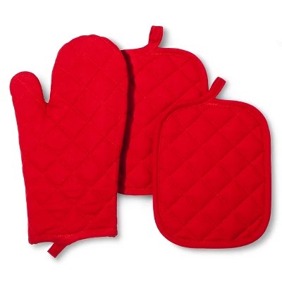 Ebony Oven Mitt And Pot Holder Kitchen Textile Set (3 Pack) Room