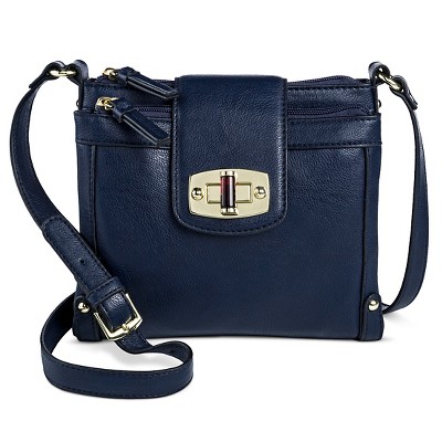 Women's Solid Crossbody Faux Leather Handbag with Turnlock Closure