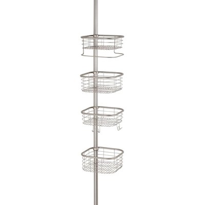 Mdesign Metal Bathroom Shower Constant Tension Pole Caddy, 4 Baskets