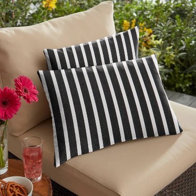 2pk Sunbrella Stripe Outdoor Throw Pillows Black/white Target