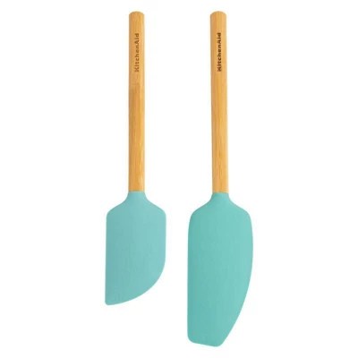 Kitchenaid 2pc Bamboo Spatula Set Aqua Blue: Silicone Flexible Spatulas