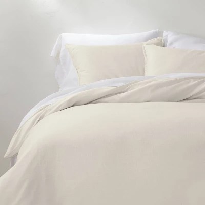 King Heavyweight Linen Blend Duvet Cover & Sham Set Natural Casaluna