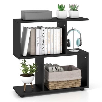Costway 2-tier Bookshelf Free Standing Wooden Display S-shaped Shelf