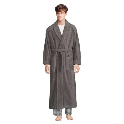 Lands' End Men's Full Length Turkish Terry Robe Large Rich Steel Target
