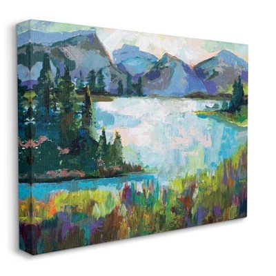 Stupell Industries Abstract Mountains And Lake Pine Landscape Painting