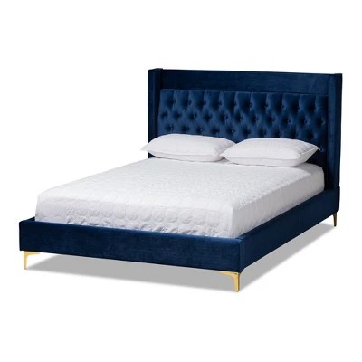 Valery Velvet Platform Bed With Gold Finished Legs Baxton Studio