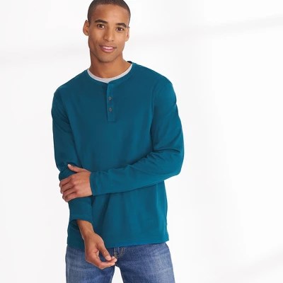 Lands' End Men's Long Sleeve Cotton Supima Henley X Large Baltic