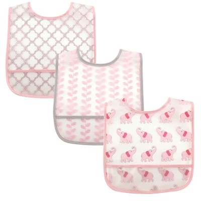 Luvable Friends Baby Girl Waterproof Peva Bibs 3pk, Girl Elephant, One