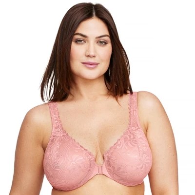 Glamorise Womens Wonderwire Frontclosure Stretch Lace Underwire Bra
