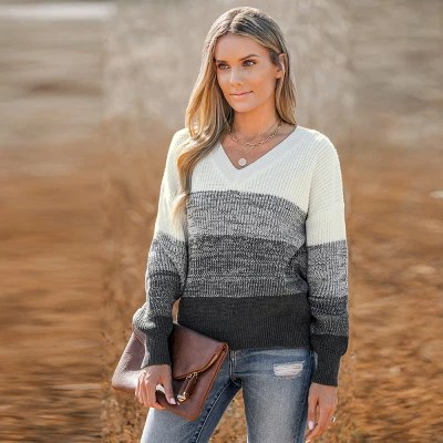 Women's Striped V Neck Drop Sleeve Sweater Cupshesblack Target