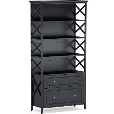 Tribesigns 2 Drawers Tall Narrow 5 Tier Bookshelf, Black : Target