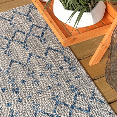 Jonathan Y Ourika Moroccan Geometric Textured Weave Light Gray/navy 3' Square Indoor/outdoor