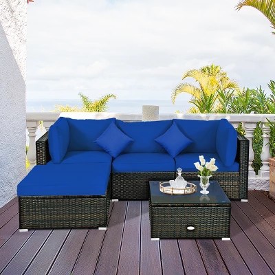 Tangkula 5piece Outdoor Patio Sectional Rattan Sofa Set With Soft Back