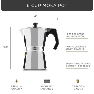 Joyjolt Italian Moka Pot 6 Cup Stovetop Espresso Maker Aluminum Coffee
