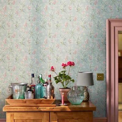 Laura Ashley Mosedale Posy Dark Duck Egg Blue Wallpaper Target