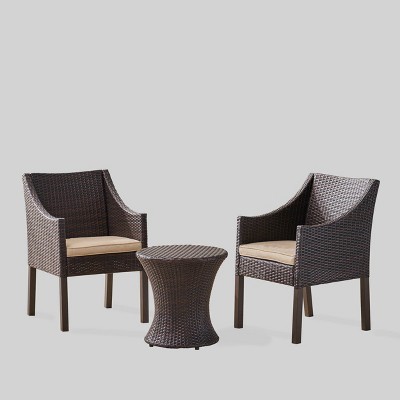 Sagan 3pc Wicker Patio Chat Set Brown/beige Christopher Knight Home Target