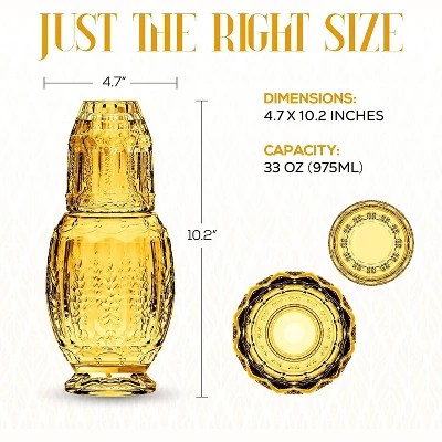 Elle Decor Vintage Bedside Water Carafe With Tumbler Glass Doubles As