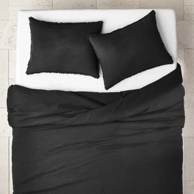 Full/queen Heavyweight Linen Blend Duvet Cover & Sham Set Washed Black