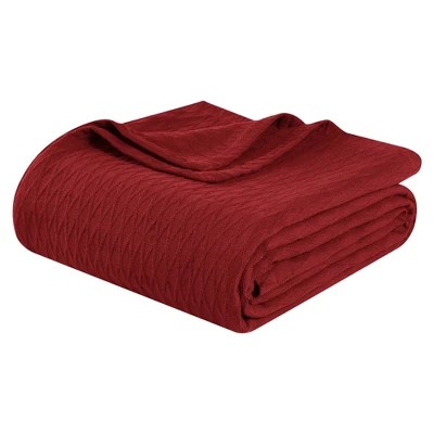 Classic Diamond Weave Cotton Blanket, King, Burgundy Blue Nile Mills