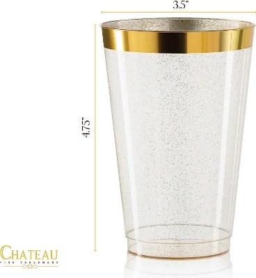 Chateau Fine Tableware 100 Gold Glitter Gold Rimmed Plastic Cups 14 Oz