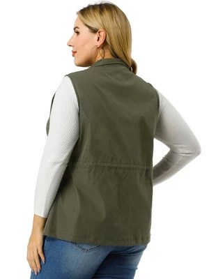 Agnes Orinda Women's Plus Size Utility Vest Cargo Pocket Drawstring