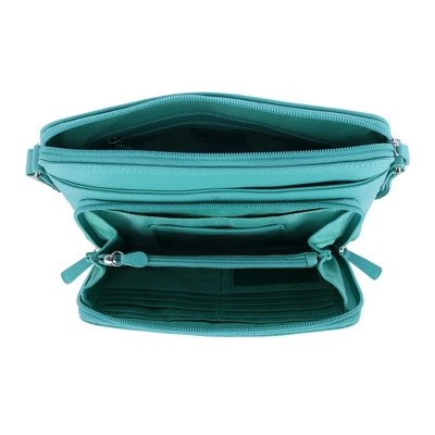Ctm Women's Leather Shoulder Bag Purse With Side Organizer, Turquoise Target