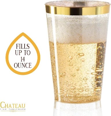 Chateau Fine Tableware 100 Gold Glitter Gold Rimmed Plastic Cups 14 Oz